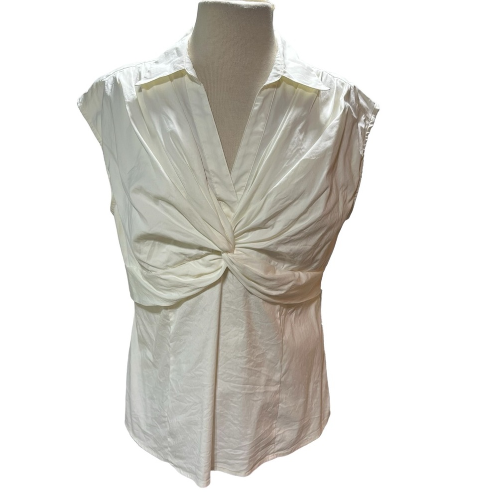 Alfani Womens White Twist Front Sleeveless Blouse V-Neck Side Zip Size‎ 14 #462